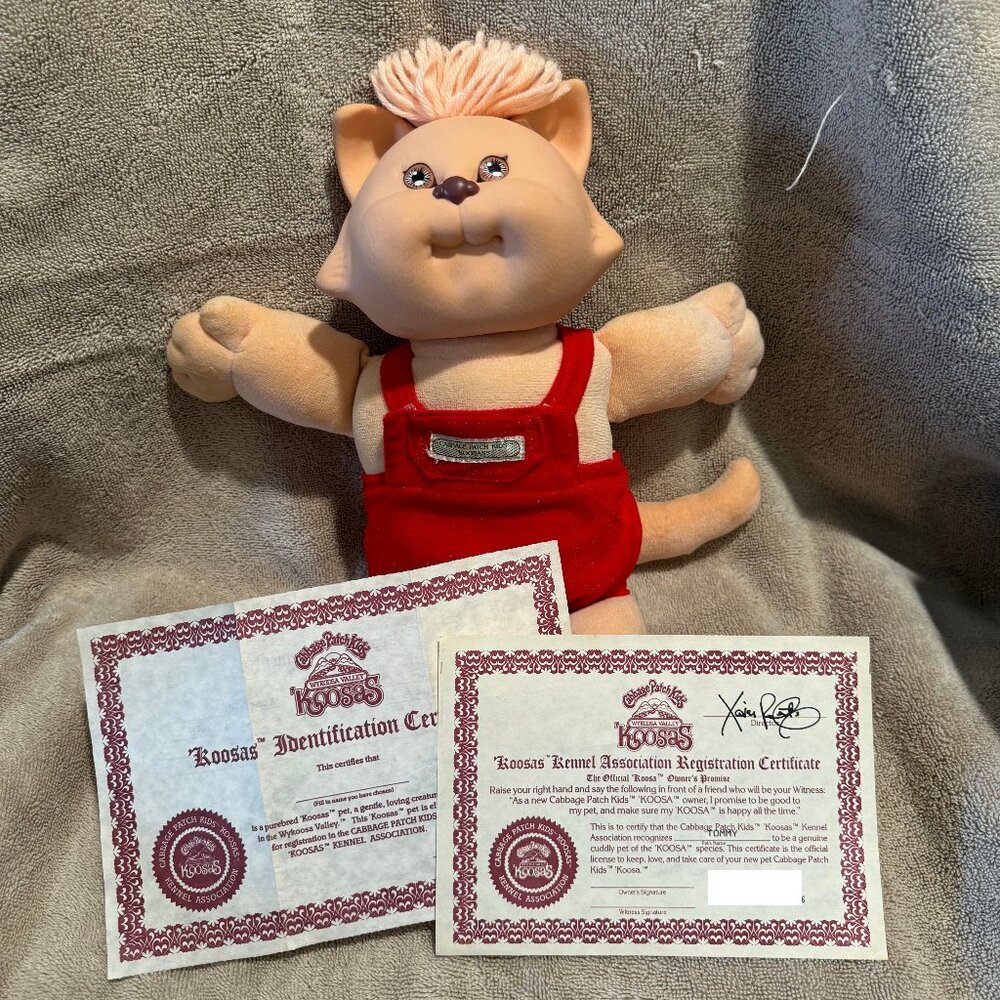 Cabbage Patch Kids Coleco 1985 Koosa Pink Cat Kitty Doll w/ Original Clothes